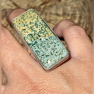 Large Green Ocean Jasper Ring Size 9 1/4